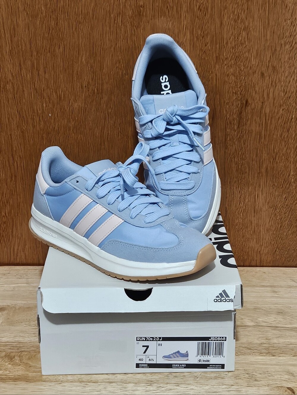Adidas Run 70s 2.0 J Light Blue Pink Shoes Size 7 Youth/ 7 Men/ 8.5 Women JSO868